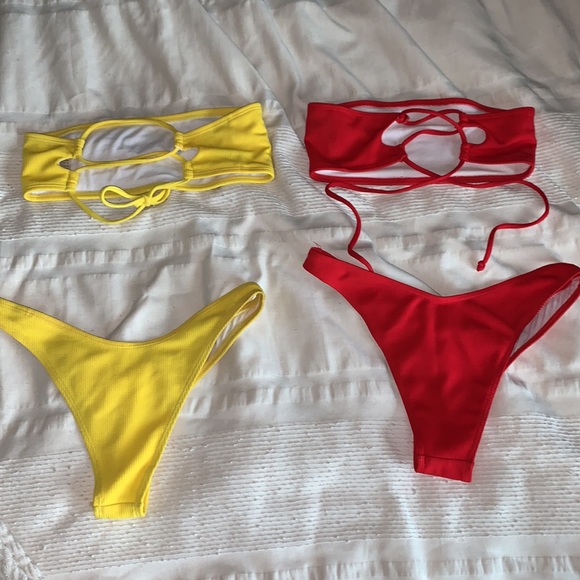 Zaful bandeau bikini bundle yellow and red - Picture 3 of 4